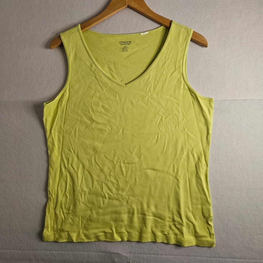 Chicos True Color Tees Lime Green V-Neck Cotton Tank Top Sleeveless Size 2 Large